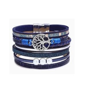 Hollow Tree of Life Inspirational Faux Pearl Women's PU Leather Bracelet